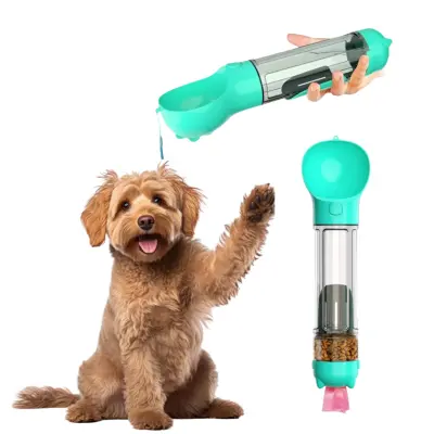 Steklenica za vodo za psa s posodo za hrano in pivnikom, bidon za pse 2v1, turkizna barva, varna plastika, 500 ml