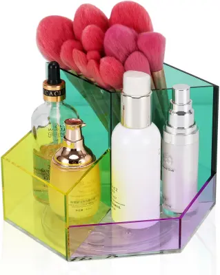 Organizator kozmetike šesterokotni vrtljiv 360, akrilno držalo za ličila z več predelki, 20x17x13,5 cm, vodoodporen