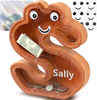 Lesen hranilnik v obliki črke S z nalepkami za otroke, prozorna akrilna plošča za varčevanje, rjav, 21,8 x 4 x 23 cm