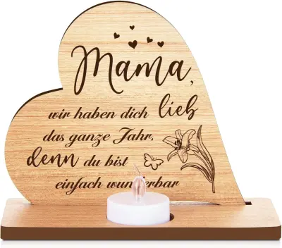 Lesen svečnik srce iz borovega lesa z LED svečo in lučkami, unikatno darilo za materinski dan in rojstni dan, 16x13 cm