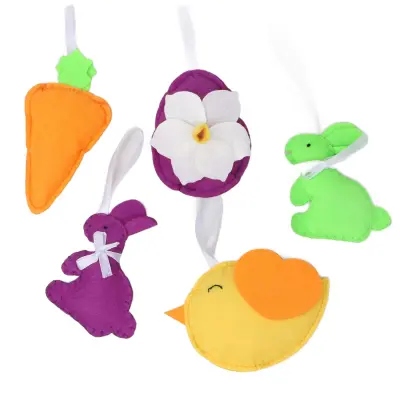 Velikonočni okraski v obliki zajčka, viseča dekoracija iz filca, komplet 5 kosov, različni motivi in barve, 10x7 cm