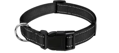 Odsevna najlonska ovratnica za pse s hitrim zapenjanjem in visoko vidljivostjo, črna barva, nastavljiva velikost XS (20-30 cm)