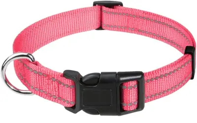 Ovratnica za majhne pse nastavljiva odsevna najlonska rožnata barva, udobna pasja ovratnica z zaponko, dolžina 25-40 cm