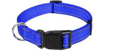 Odsevna ovratnica za pse L, modra | Najlonska, nastavljiva, za varnost ponoči, s hitro zaponko in ločeno zanko