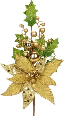 Božični okrasni cvetovi, zlat komplet umetnih rož z bleščicami, 2 kosa, 28x50 cm, elegantna praznična dekoracija za dom