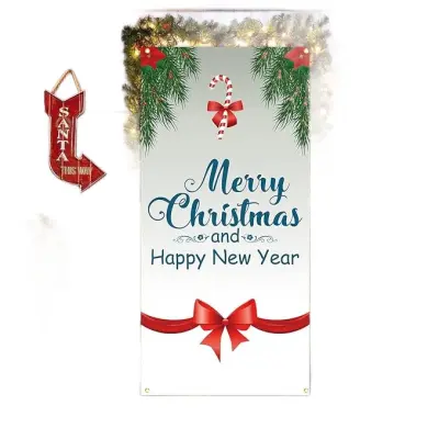 Božični transparent za vrata Merry Christmas, praznična dekoracija, odporen na vremenske vplive, 185x90 cm