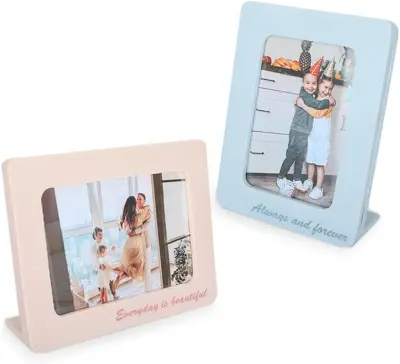 Okvirja za fotografije, komplet 2 kosa, 18x22,5 cm in 15,5x20 cm, dekorativni namizni okvir, rožnata in modra barva, smola