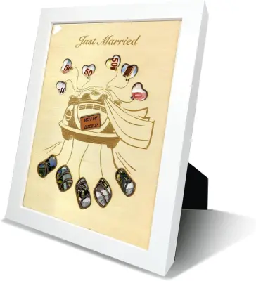 Poročno darilo za denar v lesenem okvirju, 28 x 21 cm, barva lesa – eleganten okvir za shranjevanje gotovine za mladoporočenca