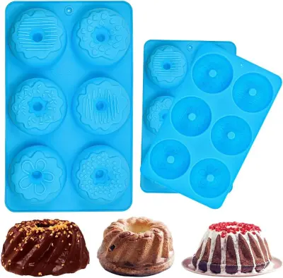 Silikonski pekači za krofke, mafine in piškote, set 3 kosov, 18 modelov, modra barva, material brez BPA, do 230 stopinj