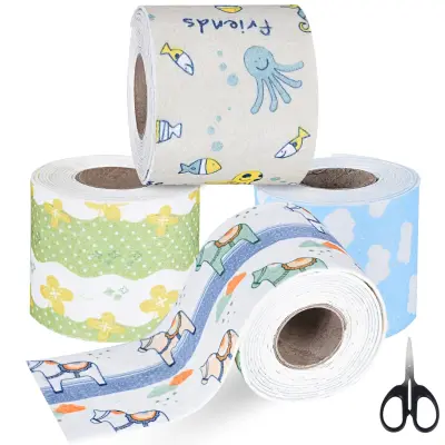 Vodoodporni tesnilni trakovi za kuhinjo in kopalnico, komplet 4 kosi, PVC in netkana tkanina, 280x8 cm, večbarvni vzorec