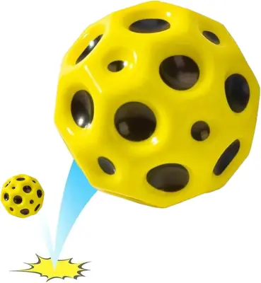 Odbojna žoga Space Ball za ekstremne skoke, rumena, 7 cm, lahka poliuretanska žogica za igro na prostem in reflekse