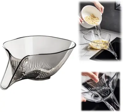 Drenažna skleda z lijakom za pranje zelenjave in sadja, 3 kosi, prozoren set s krpo in zaščitnimi rokavicami za kuhinjo