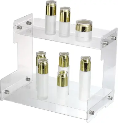 Kopalniški namizni organizator dvoetažni, akrilna polica za ličila in kozmetiko, prozoren regal za pult, 2 nivoja