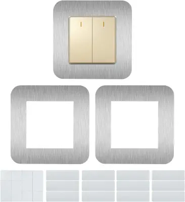 Okvir za stikalo za luči srebrne barve, 8,5 x 8,5 cm, dekorativni pokrov za zaščito stene in stikala iz trpežne plastike