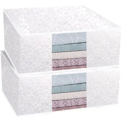 Škatla za shranjevanje s pokrovom in zadrgo, bela, 63x43x21,5 cm, zložljiva plastična škatla za oblačila, komplet 2 kosa