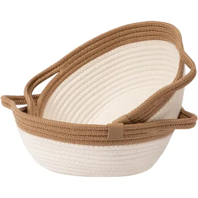 Bombažna košara za shranjevanje okrogla bela - mehak organizator za kopalnico, kuhinjo ali spalnico, naraven material