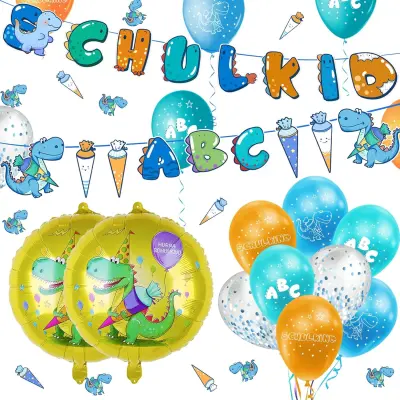 Set okraskov z baloni dinozavri in girlando, 30-delni komplet v rožnato-pastelnih barvah za rojstni dan in zabave