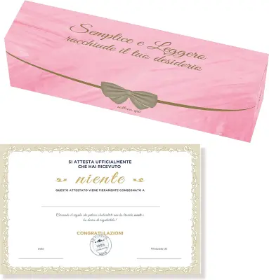 Darilni certifikat v italijanščini, rožnat, zabavno in originalno darilo za rojstni dan, dekliščine in valentinovo