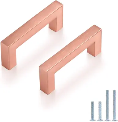 Ročaji za kuhinjske omarice in predale, nerjaveče jeklo, rožnato zlato, dolžina 8,6 cm, set 15 kosov s priloženimi vijaki