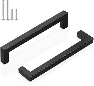 Ročaji za omarice kvadratni črni 128 mm nerjaveče jeklo kuhinjski ročaji za pohištvo, komplet 10 kosov z vijaki Probrico
