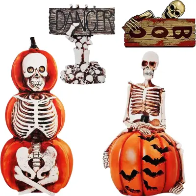 Vrtne dekoracije za noč čarovnic buče z duhovi in okostnjaki, komplet 7 kosov, višina do 90 cm, odporni PVC material za zunaj