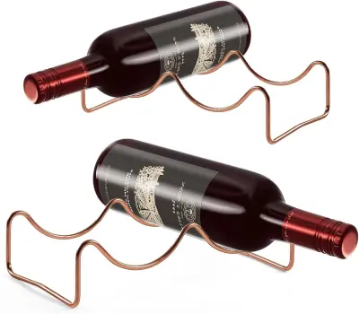 Stojala za vino, namizna kovinska, set 2 kosov za vodoravno shranjevanje, barva rožnatega zlata