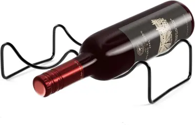 Stojalo za vino za 2 steklenici, kovinsko, minimalistično, za polico ali regal, antikorozivno, črno, 23,5x14x6 cm