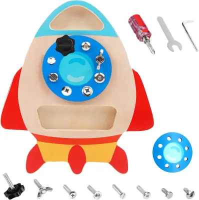 Lesena deska z vijaki Montessori izobraževalna igrača za otroke, raketa z orodjem za razvoj motorike in učenje vijačenja