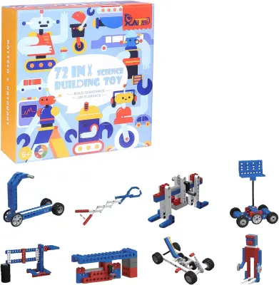 Mehanske gradbene kocke za otroke, 204 elementi, STEM izobraževalni komplet za mehaniko in fiziko, 72 projektov, 6+ let