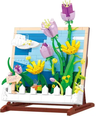 Gradbeni bloki Umetno cvetje Tulipan, 542-delni set za sestavljanje botaničnega šopka, višina 29 cm, dekoracija za dom