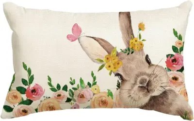 Dekorativna prevleka za blazino z motivom zajca in cvetja, Artoid Mode, velikonočni vzorec, poliester, 30x50 cm