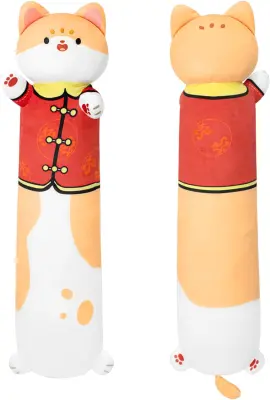 Plišasta blazina v obliki mačke 50 cm, oranžna, mehka dekorativna igrača in vzglavnik za spanje ali crkljanje, spandex