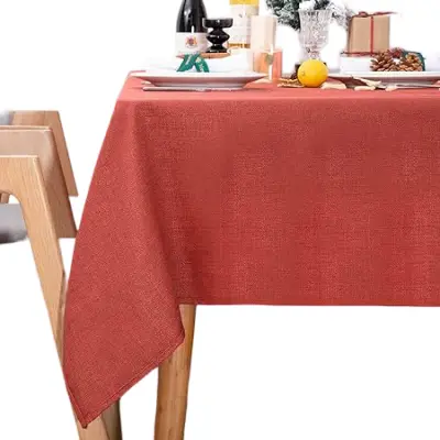 Vodoodporen namizni prt 145x240 cm, videz lana, rdeč, pravokoten poliester, odporen na madeže, za jedilnico in vrt