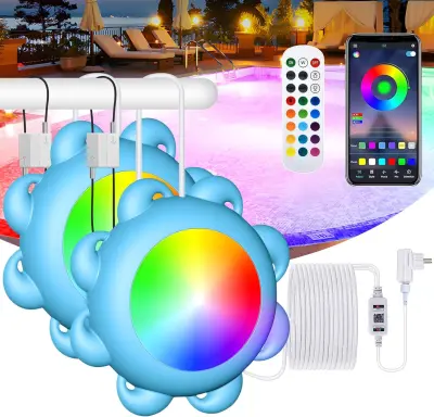 RGB LED osvetljava za bazen IP68, 10W pametna potopna luč z aplikacijo, daljinskim upravljalnikom in 10m kablom, 12V