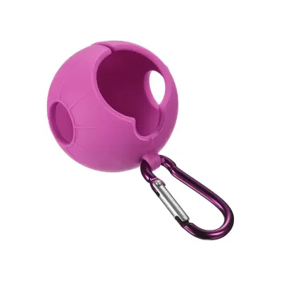 Silikonsko držalo za golf žogice s karabinom, rdeče-roza barva, trpežen in prilagodljiv silikon za pas ali torbo, 45 mm