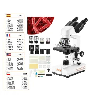 Dvojnika spojni mikroskop, 40X-2500X povečava, visoka ločljivost, 40X-2500X, BELO