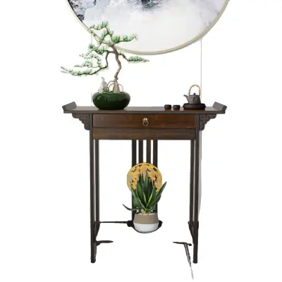 Konzolna miza, rustikalna zasnova, predal in polica, Rjava