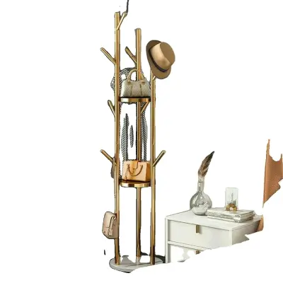 Ovise za plašče, prostostoječa zasnova, 3 shranjevalne police, zlata