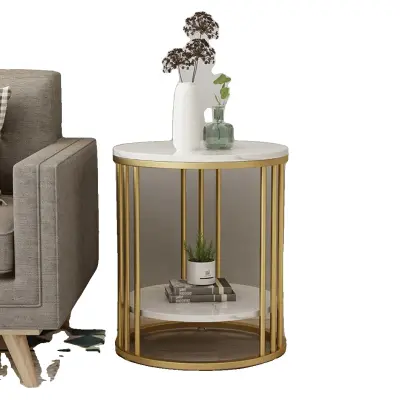 Bela marmorirana stranska miza, 2-nivojski dizajn, shranjevanje nakita, zlata