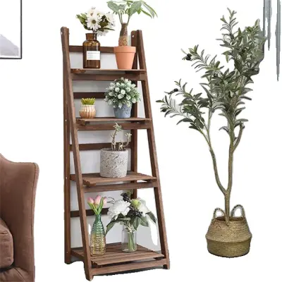 Polica za lestve, zložljiva, rustikalno lesena, Temno rjava