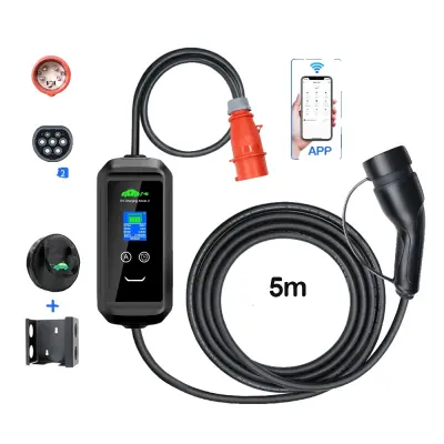 Prenosni EV polnilec, Type2 11KW, prilagodljiva moč, 5M dolžina, TYPE 2 5M APP