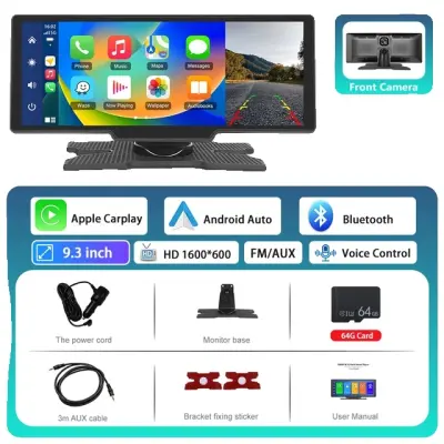 Avto DVR ogledalo monitor, Brezžični Carplay, GPS navigacija, 9.3 s TF kartico