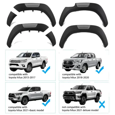 Mat črne Fender Flares za Toyota Hilux Revo 2015-2023, trajen ABS material, 2015-2023