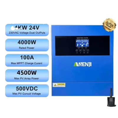 Hibridni solarni inverter, 6200W/4000W moč, 120A/100A MPPT polnilna moč, ANJ-4000W-24V-WIFI