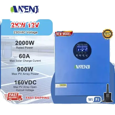 Hibridni solarni inverter, 6500W nazivna moč, čista sinusna valovna izhod, WiFi nadzor, ANJ-2000W-12V