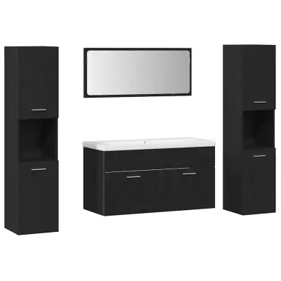 vidaXL Komplet pohištva za kopalnico s polico 4 pcs Črna Orehovina