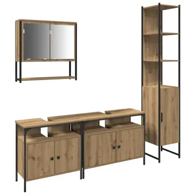 vidaXL Komplet pohištva za kopalnico s polico 4 pcs artisan hrast