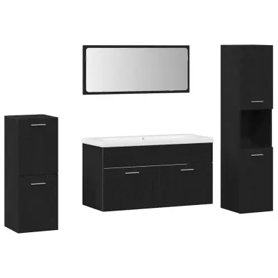 vidaXL Komplet pohištva za kopalnico s polico 5 pcs Črna Orehovina