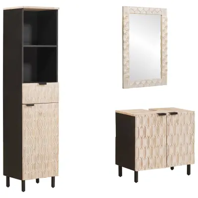 vidaXL Kopalniške postave 3 pcs Bel pranje finiš Masiven les manga