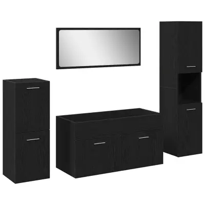 vidaXL Komplet pohištva za kopalnico z vrati 4 pcs Črna Orehovina